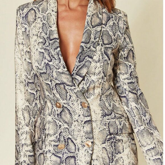 Women's Snake Print Contemporary Asymmetric double Breasted Mini Blazer Dress - Picture 5 of 5